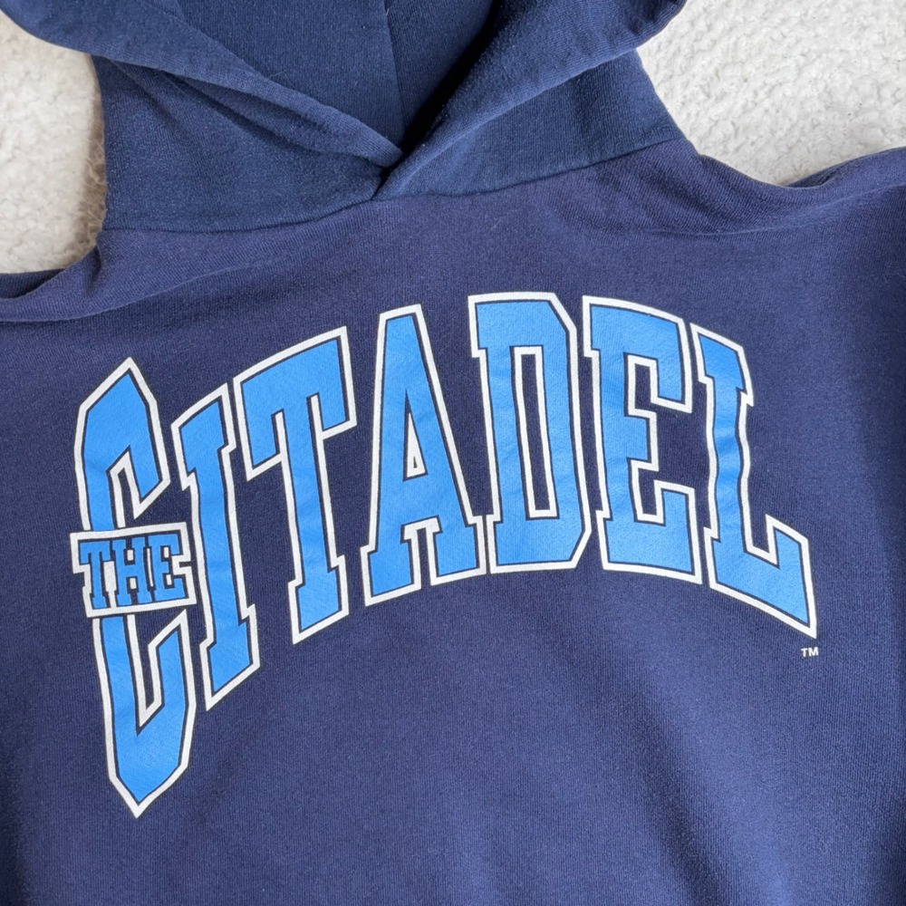 Vintage Russell Athletic The Citadel Hoodie Navy Blue Made in USA XL Sweatshirt - Picture 2 of 6